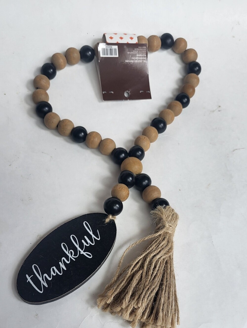 Thankful Wood Beaded Tassel Decor - Black & Natural